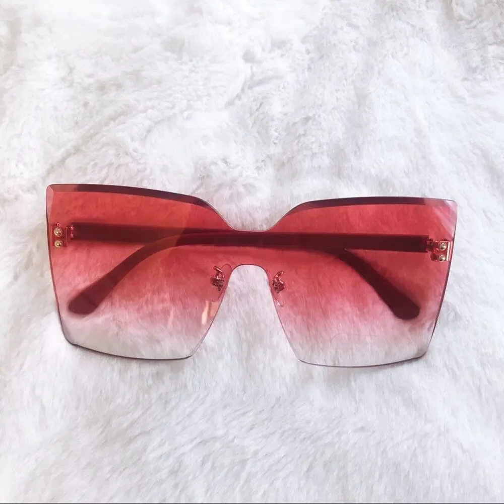 Dana Dark Pink Rimless Oversize Cat Eye Sunglasses